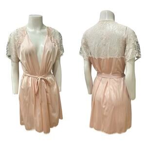 Vintage 1970s Sears Pink Lace Babydoll Robe Short Peignoir Robe / Medium -